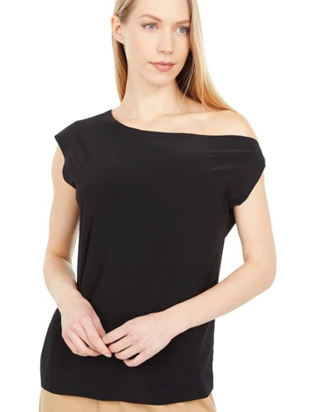 Norma Kamali Drop Shoulder Top Women’s S Black Asymmetric One Shoulder Stretch